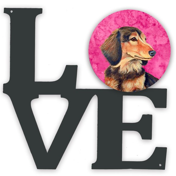 Carolines Treasures LH9391PKWALV Pink Dachshund Metal Wall Artwork LOVE 12X12 multicolor