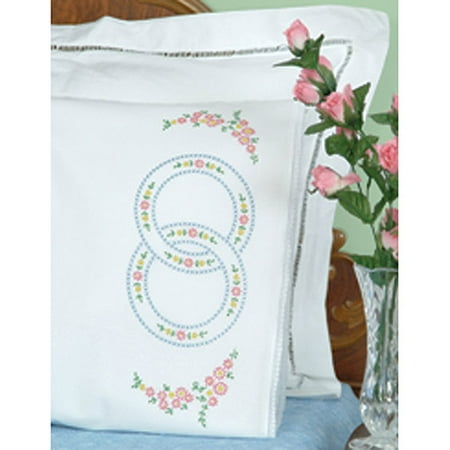 Lace Edge Pillowcases - Stamped Pillowcases with White Lace Edge, 2pk