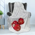 thumbnail image 4 of Christmas Soft Flannel Fleece Throw Blanket, Xmas Baubles on Snow Snowflakes Ice Holiday Humanitarian Artwork Illustration, Cozy Plush for Indoor and Outdoor Use, 70" x 90", Red White, by Ambesonne, 4 of 5