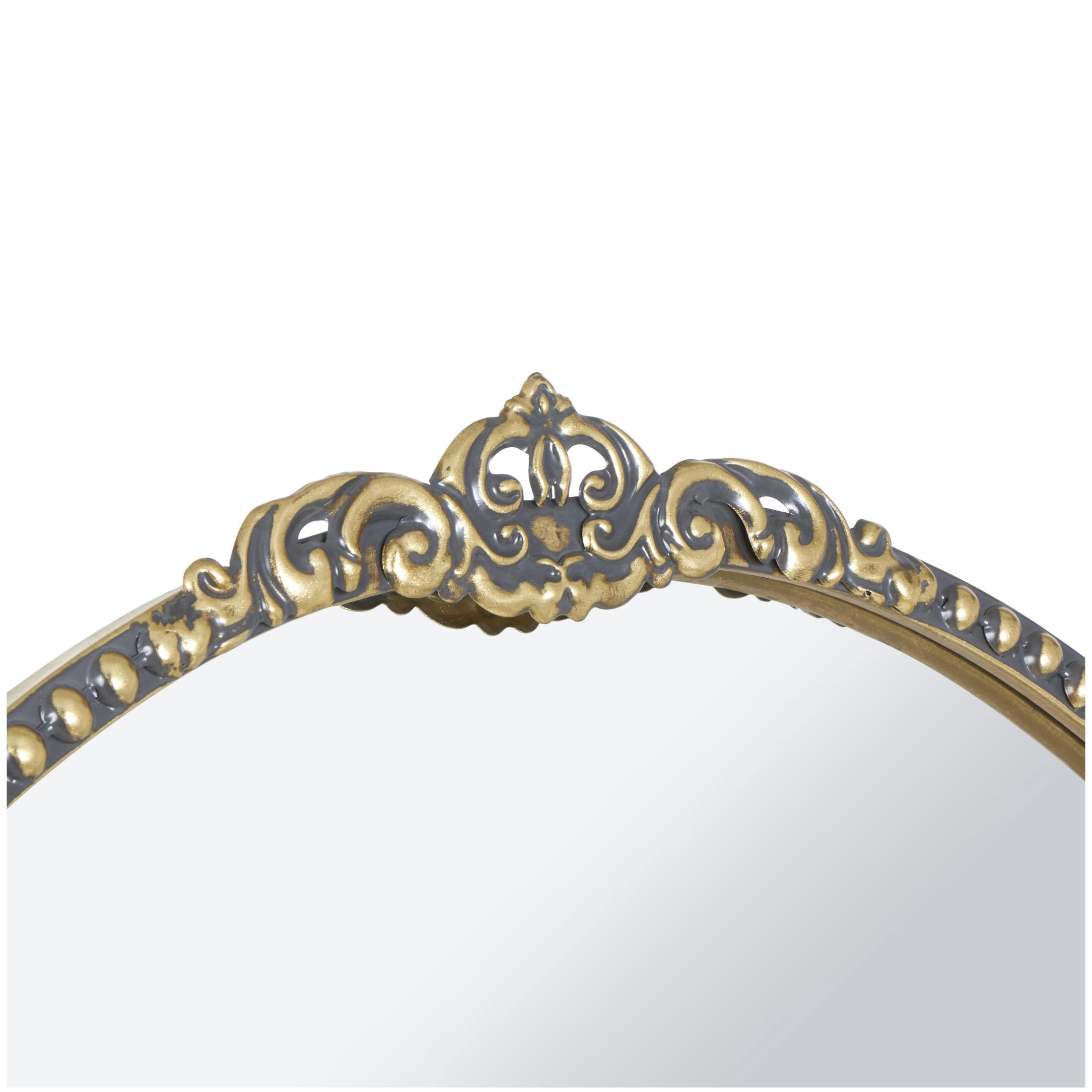 DecMode 31" x 64" Gold Metal Fleur De Lis Ornate Baroque Floor Mirror with Easel