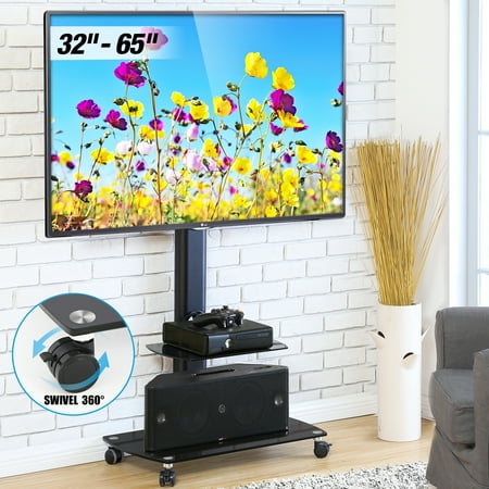 - FITUEYES Rolling TV Cart Mobile TV Stand with Wheels and Shelves for 32-65 inch Flat Screen Tvs, TT206503GB