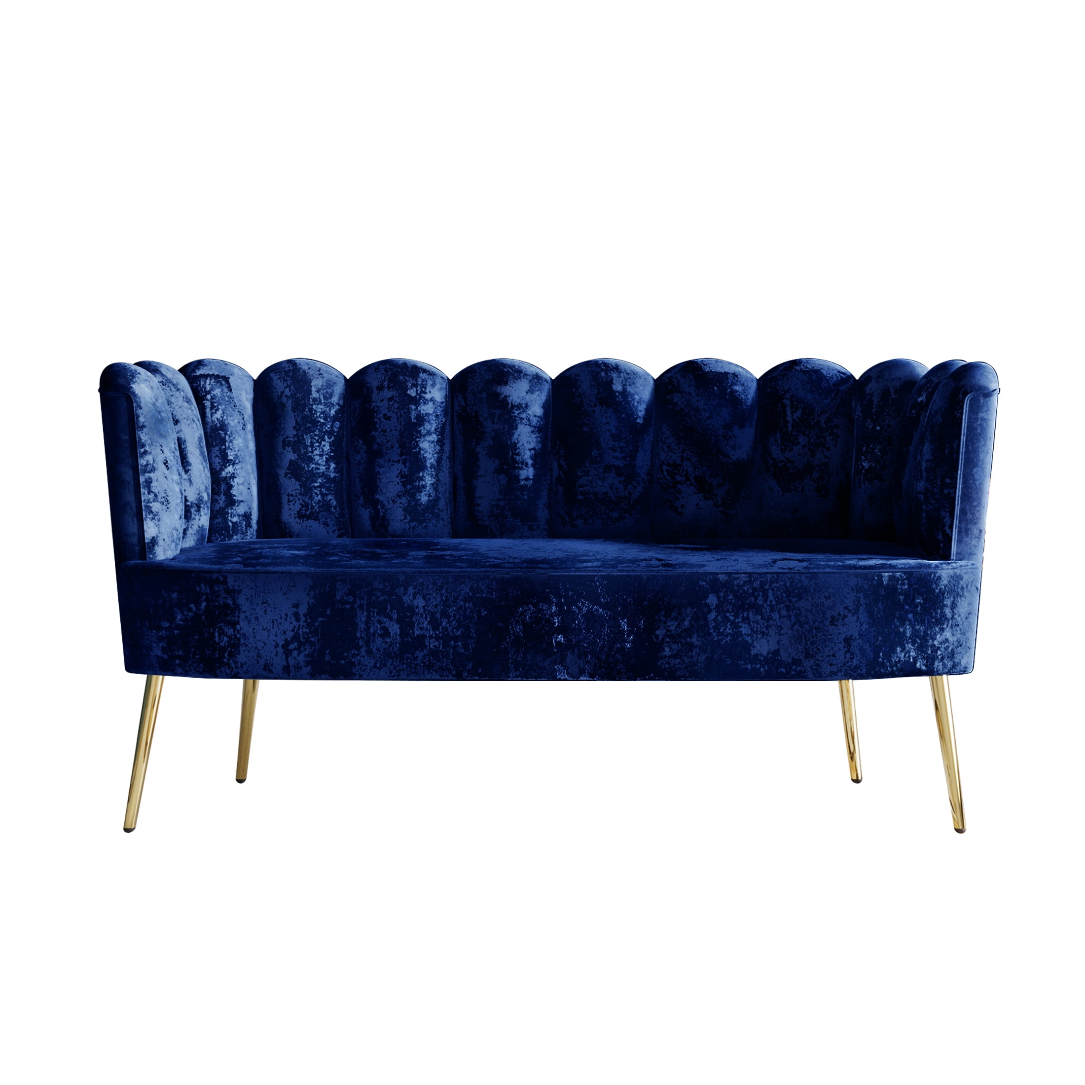 Castle Place Modern Luxury Upholstered Velvet Love Seat with Bench and Coffee Table, Navy Blue