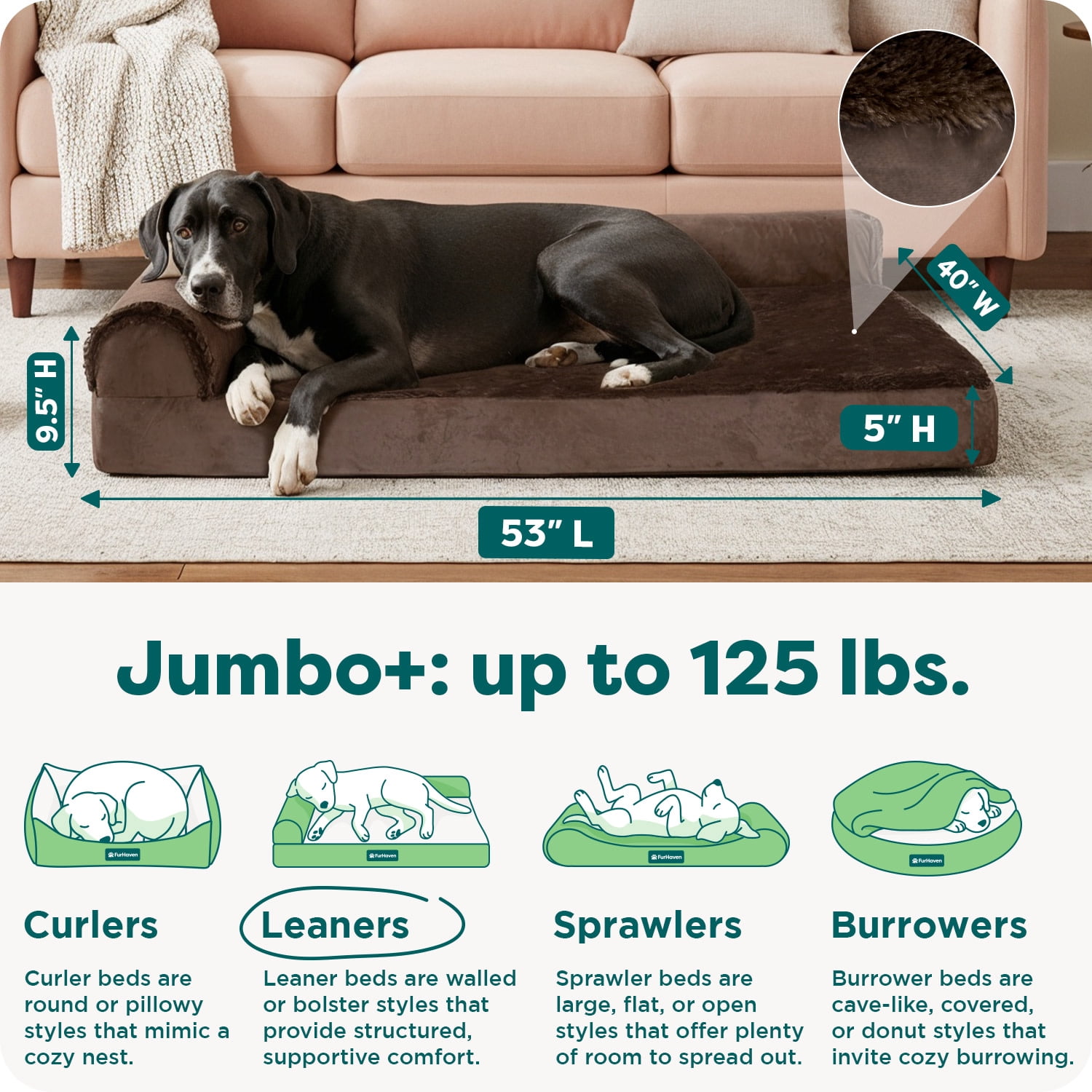 FurHaven Pet Products Plush & Velvet Deluxe Chaise Lounge Orthopedic Sofa-Style Pet Bed for Dogs & Cats - Sable Brown, Jumbo Plus