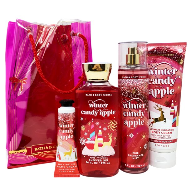 Bath & Body Works WINTER CANDY APPLE Gift Bag Set Fine Fragrance Mist