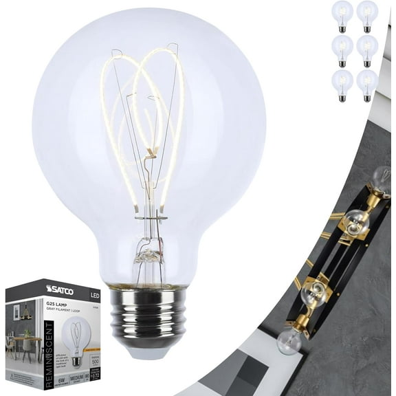 Satco S11528 G25 Globe LED Light Bulbs 6W 120V 2700K E26 Medium Base Dimmable (6 Pack)