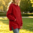 thumbnail image 4 of Qingpeng Big Kids Side Slit Hooded Pullover Top Longline Long Sleeve Sweatshirt with Front Pocket, 4 of 8