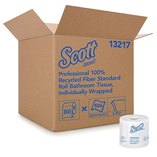 Scott Essential Professional 100% Recycled Fiber Bulk Toilet Paper for  Business (13217), 2-PLY Standard Rolls, White, 80 Rolls / Case, 506 Sheets  / 