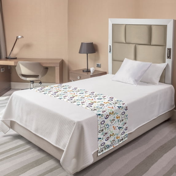 Forest Bed Runner, Animals Forming Numbers Raccoon Snake Fox Kangaroo Koala Cartoon Repetitive, Decorative Accent Bedding Scarf for Hotels Homes and Guestrooms, Twin, Multicolor, by Ambesonne