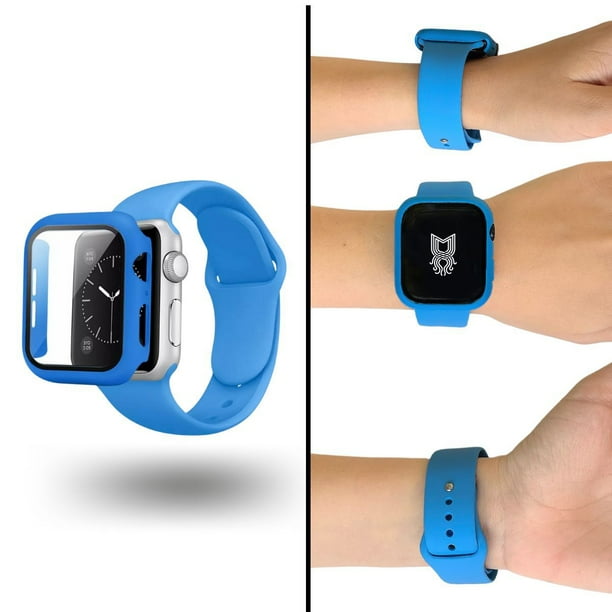 Correa para Apple Watch de 41mm de Silicón + Case Protector de pantalla con Cristal Templado. Mamá Pulpo Silicón con case