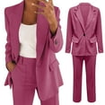 thumbnail image 2 of Conjunto de traje de dos piezas con solapas para mujer: blazer de manga larga con botones y pantalones. Conjunto formal de negocios. Poliéster y spandex suaves. Tallas S-XXL., 2 of 5
