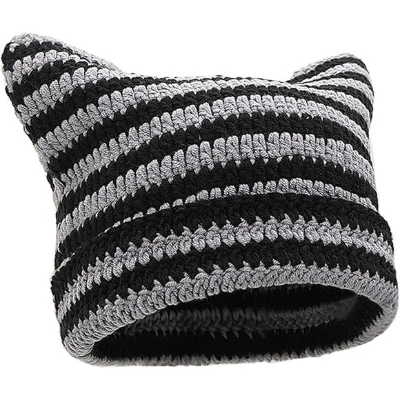 Crochet Hats for Women Cat Ear Knit Hat Vintage Beanie Grunge Accessories Slouchy Beanies for Womens