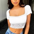 thumbnail image 5 of MuZeFu Oktoberfest Outfits Women Sexy&nbsp; Women's Fashion Casual Solid Color Lace Splicing Sexy Short Square Neck Top, 5 of 9