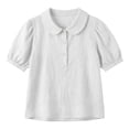 thumbnail image 4 of DailyChi Under $-1 Women Linen Doll Collar Shirt Puff Sleeve Blouse Short Sleeve Loose Casual Summer Top, L, 4 of 8