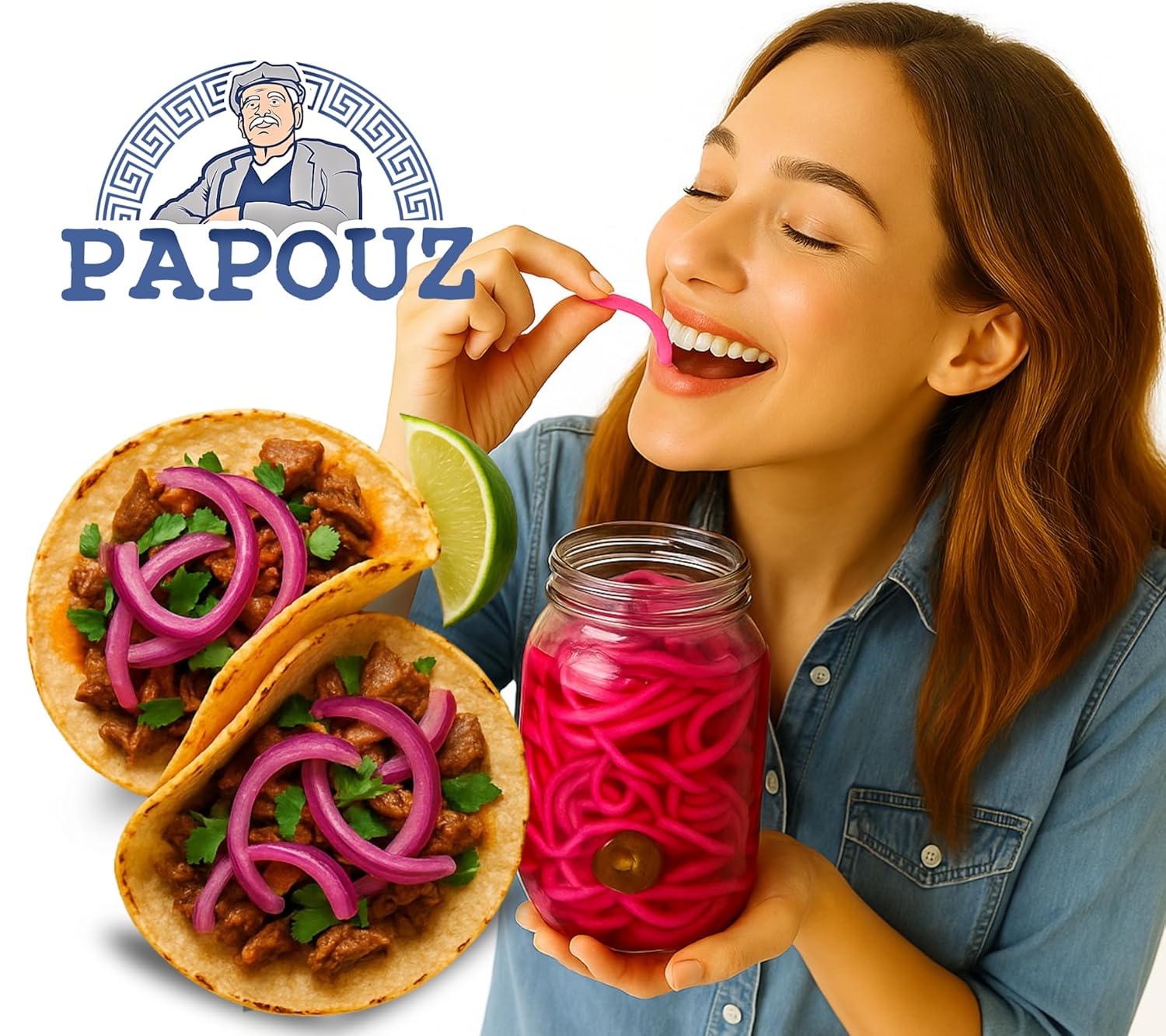 Papouz 64 Oz Hot & Spicy Pickled Red Onions Jar All Natural, Premium Red Onion & Jalapeño Blend w/ Vegetables, Low Calorie, Gluten Free, Fat Free, No Preservatives, Low Sugar