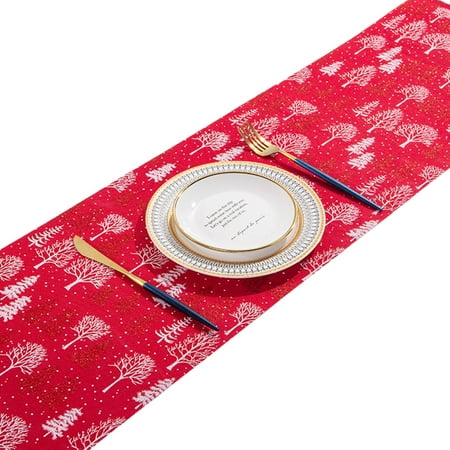 

ZIYORK Christmas Long Rectangle Table Runner Shiny Metallic Letters Snowflake Tree Printed Tablecloth for Home Dining Room Xmas Holiday Party Decoration