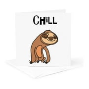3dRose, Funny Cool Sloth Cartoon says Chill, 1 Greeting Card with envelope