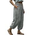 thumbnail image 5 of BUIGTTKLOP Women Wide Leg Pants Elastic Waist Baggy 3/4 Length Cropped Pants Loose Fitted Summer Capris, 5 of 6