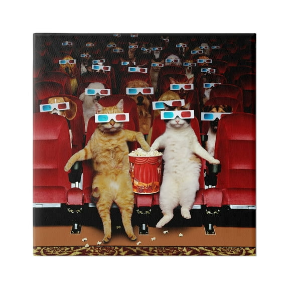Stupell Industries Cats at 3D Movie Theater Animals & Insects Painting Gallery Wrapped Canvas Print Wall Art, 17 x 17