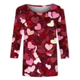 thumbnail image 4 of TrendVibe365 Pink 3/4 Sleeve Tops for Women 2025 Valentines Day Clothes Crew Neck Polyester Casual Love Heart Printed Lover Gift Blouse Tops for Valentines Gifts L, 4 of 4
