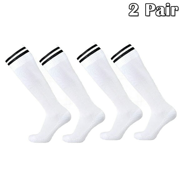 Soccer Socks Youth Knee High 2 Pack White, Elbourn Sports Socks Cotton for Baseball/Soccer/Lacrosse