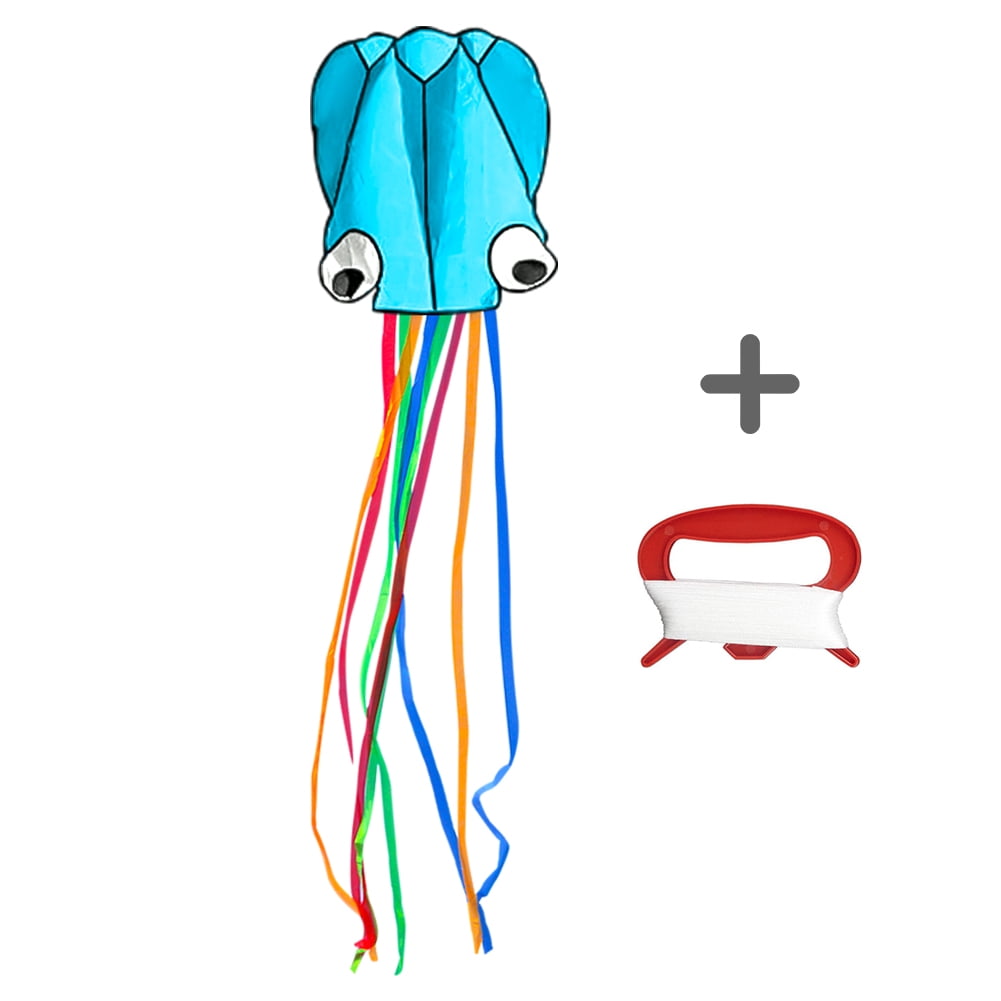 Big Octopus Flyer Kite for Kids, Outdoor Fun Sports Kite with Long Colorful Tail, Blue