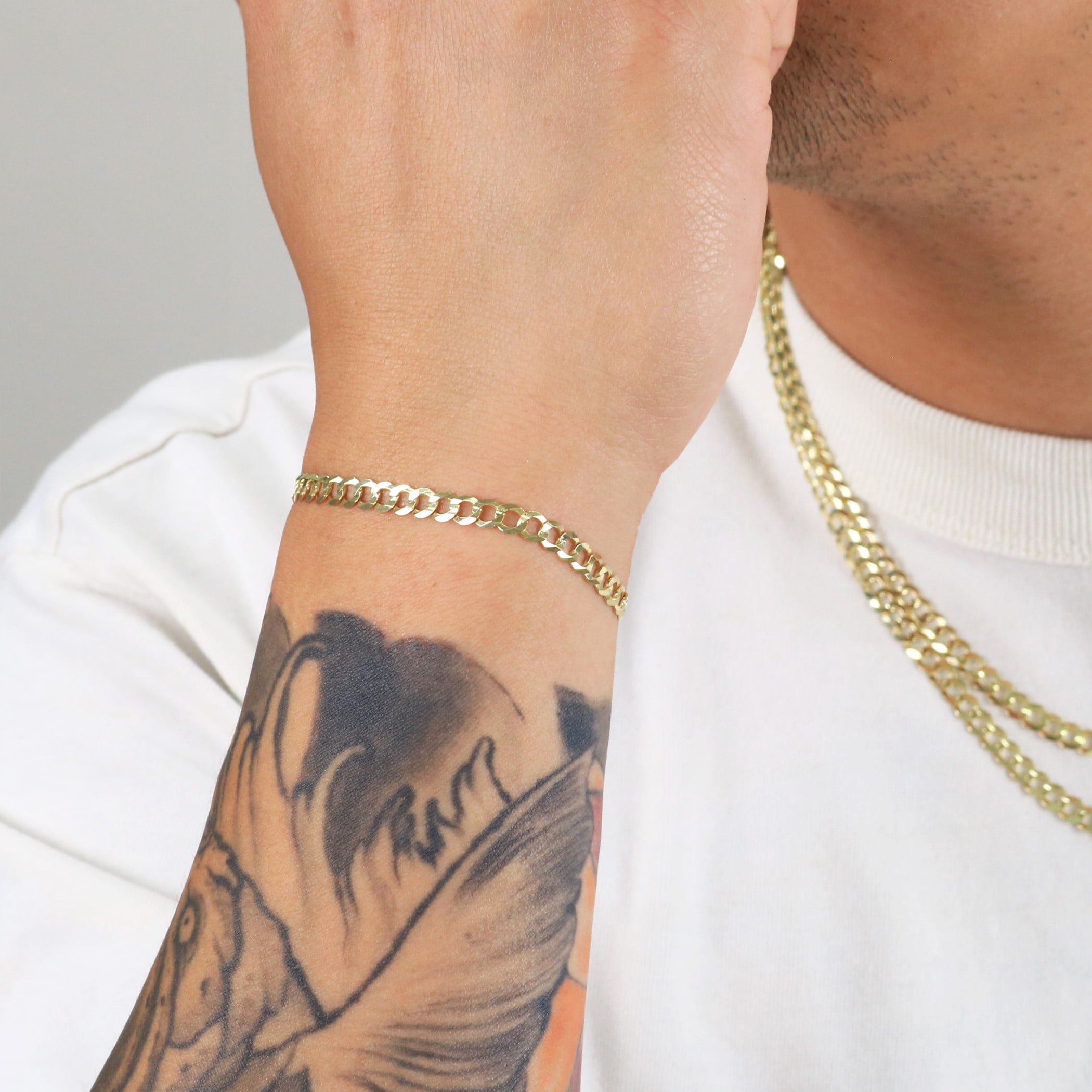Nuragold 14k Real Yellow Gold Solid Cuban Curb Link 5mm Chain Bracelet (7"-9") Italian Jewelry for Men & Women
