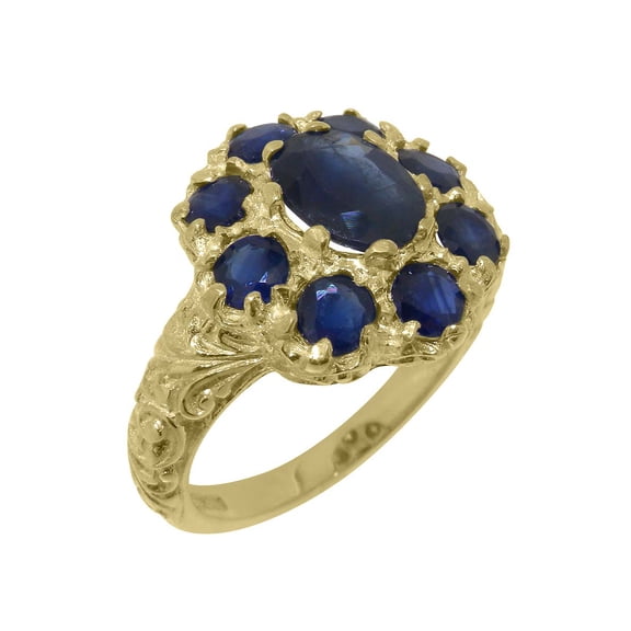 LBG British Made 10k Yellow Gold Natural Sapphire Womens Statement Ring - 33 size options - Size 10