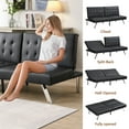 thumbnail image 5 of Modern Convertible Futon Sofa Bed, Adjustable Loveseat Futon Couch with Metal Legs, Upholstered Sofa Bed with Wood Frame, Sleeper Couches for Small Compact RV Living Room,Office (Black-Leather), 5 of 9