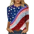 thumbnail image 2 of Frostluinai Chemises Patriotiques pour Femmes Manches 3/4 T-Shirts Rouges Blancs et Bleus Col Rond Chemises de Fête de Vacances T-Shirts d'Été Décontractés, 2 of 5