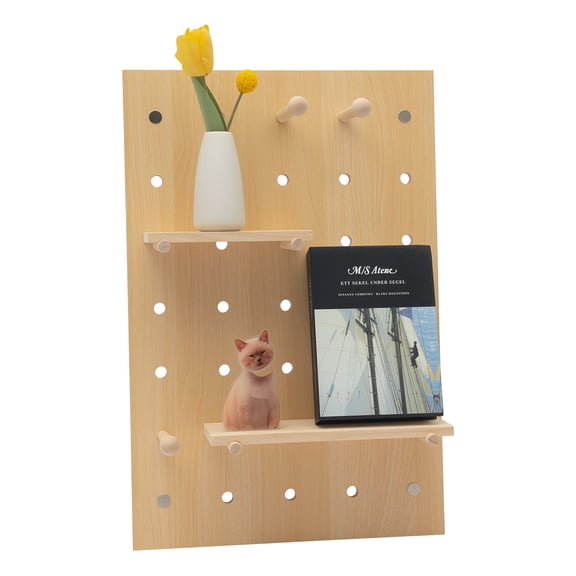 Aiqidi Wood Pegboard Combination Wall Organizer Kit with 1 Main Board and Accessoriesdiy Hanging Wooden Display Peg Board Panel for Home Office 23.62''*15.75'' Wood Coler