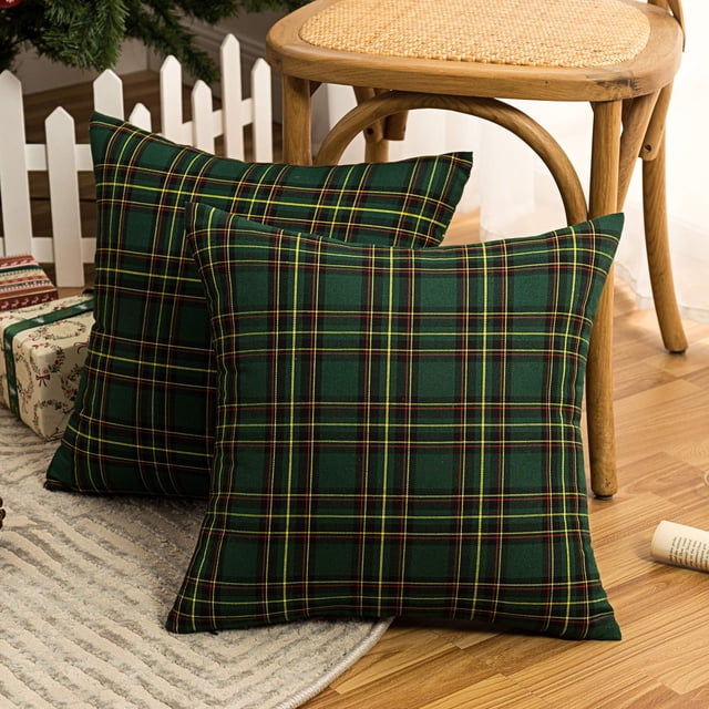 Fundas de almohada decorativas AQOTHES 45 x 45 cm, diseño navideño a cuadros