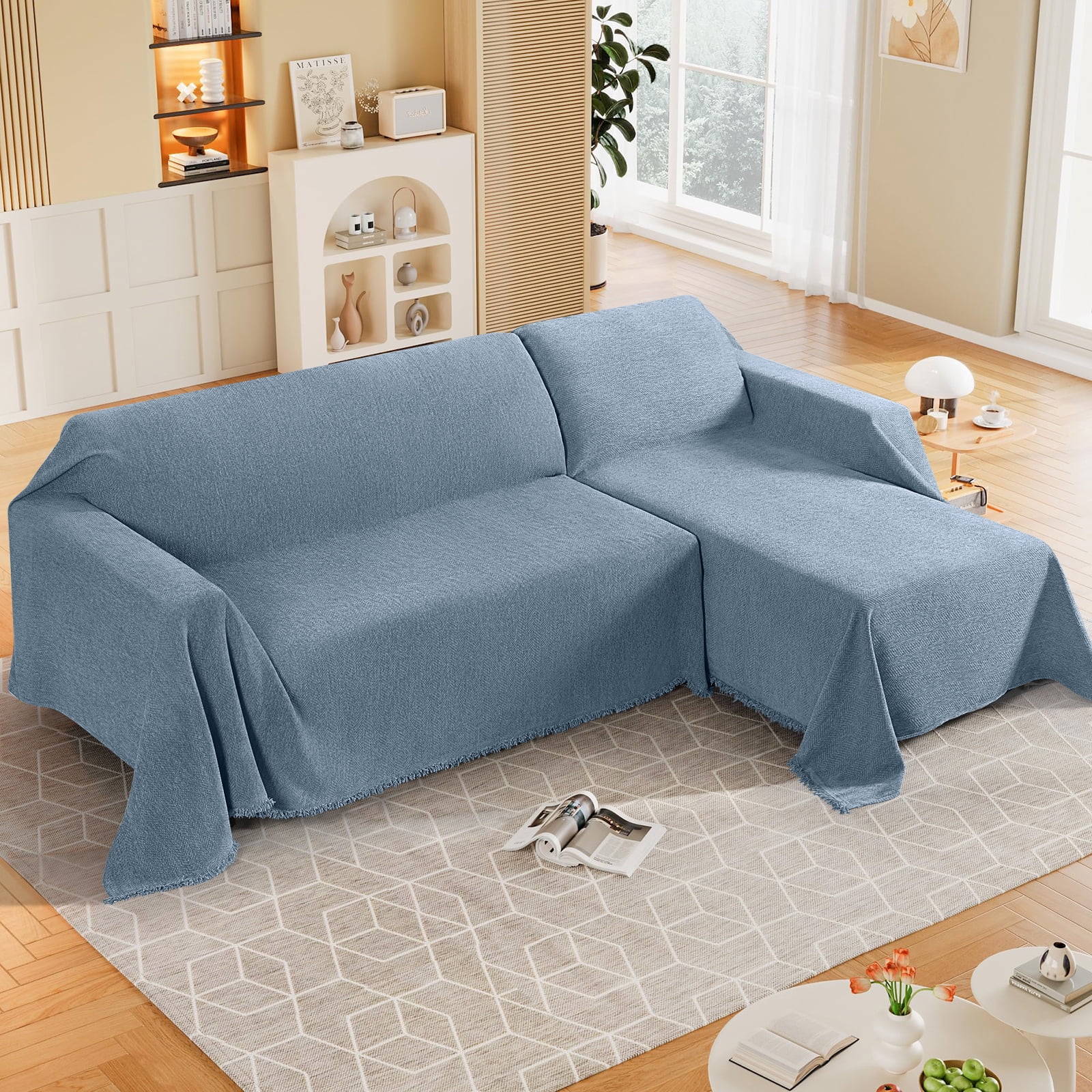 Timeles Couch Covers Washable Sofa Slipcovers with Tassels Sofa Blanket Soft Armchair Cover Durable Furniture Protector for Kids Pets (71" x 71", Blue)