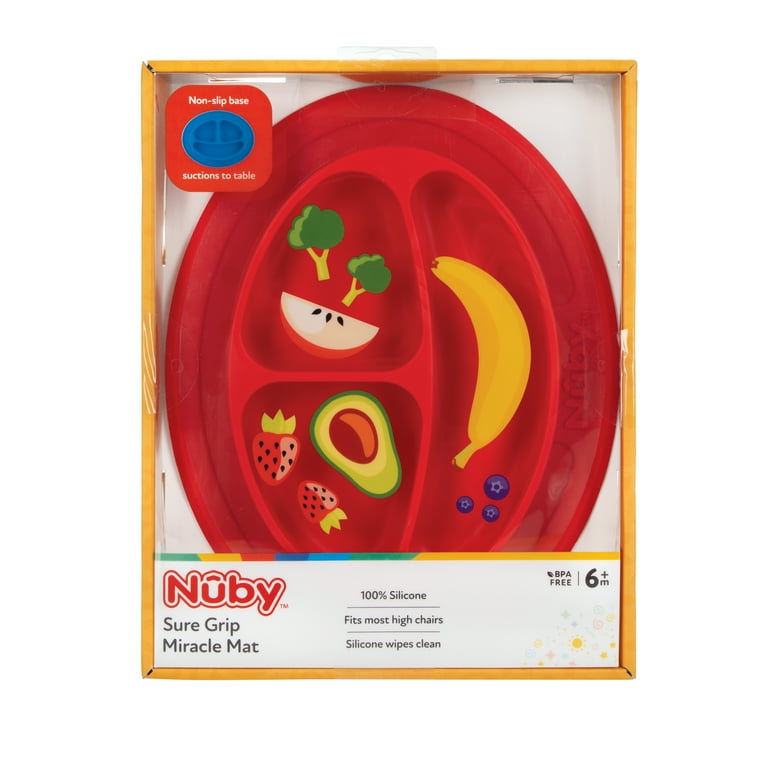 Nuby Sure Grip Silicone Miracle Mat 3 Section Oval Plate Red