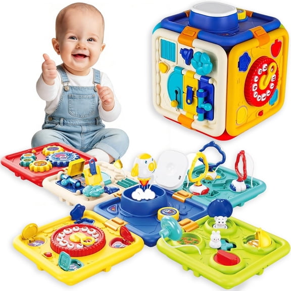 LINXUXIE 6-in-1 Busy Board, Montessori Educational Early Development Sensory Toys, Birthday Gifts for Kids 1-3 3-5 5-8 Year Old