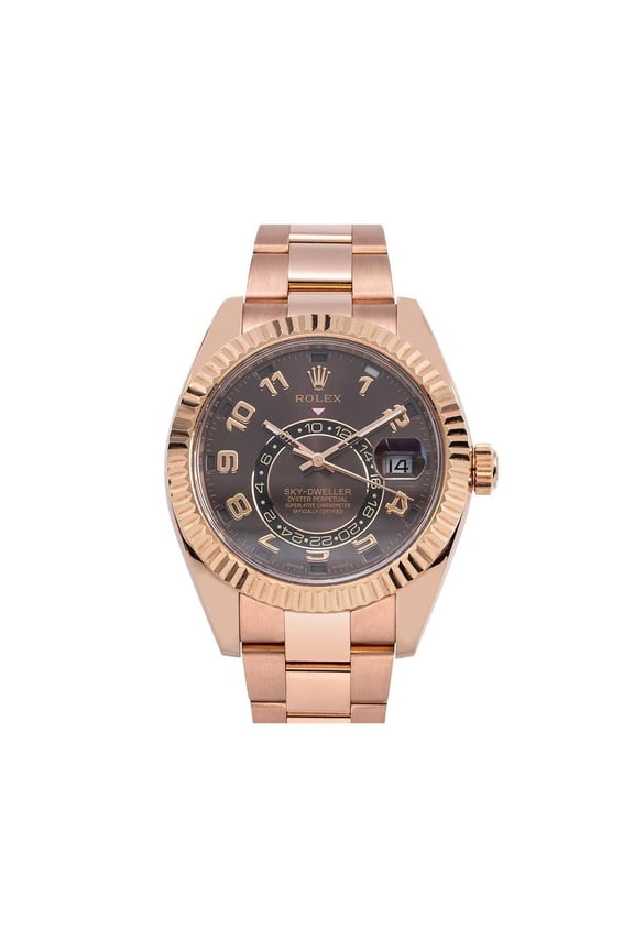 Pre-Owned Rolex Sky-Dweller 42MM 326935 Chocolate Arabic Dial Fluted Bezel 18K Rose Gold Oyster Bracelet