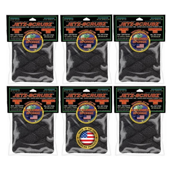 Jetz-Scrubz Scratch-Free Kitchen Scrubber Sponges Black Rectangular, Pack of 6