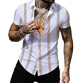 thumbnail image 1 of Men's high-quality striped button colored casual short sleeved shirt for summer, 1 of 5