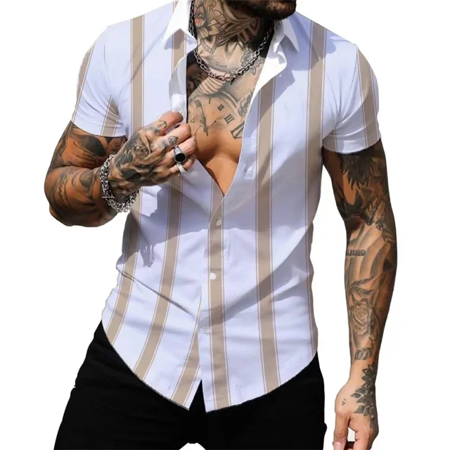 Men's high-quality striped button colored casual short sleeved shirt for summer