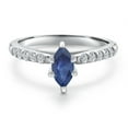 thumbnail image 3 of Gem Stone King 10K White Gold Blue Sapphire and Lab Grown Diamond Engagement Ring for Women | 0.83 Cttw | Marquise 8X4MM | Gemstone September Birthstone | Size 9, 3 of 6