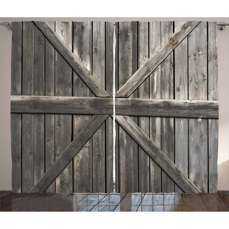 Country Bedrooms Rustic Curtains 2 Panels Set, Old Wooden Door with Big Cross Design Rustic Country Life Architecture Building Doorway, Window Drapes for Living Room Bedroom, 108W X 63L Inches, Taupe, by Ambesonne ()