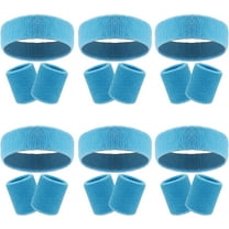 18 Pcs Sweatbands Headband Wristband Set Colorful Striped Terry Cloth Sports Athletic Gym 80s Sweat Headbands Wrist Bands (Sky Blue)