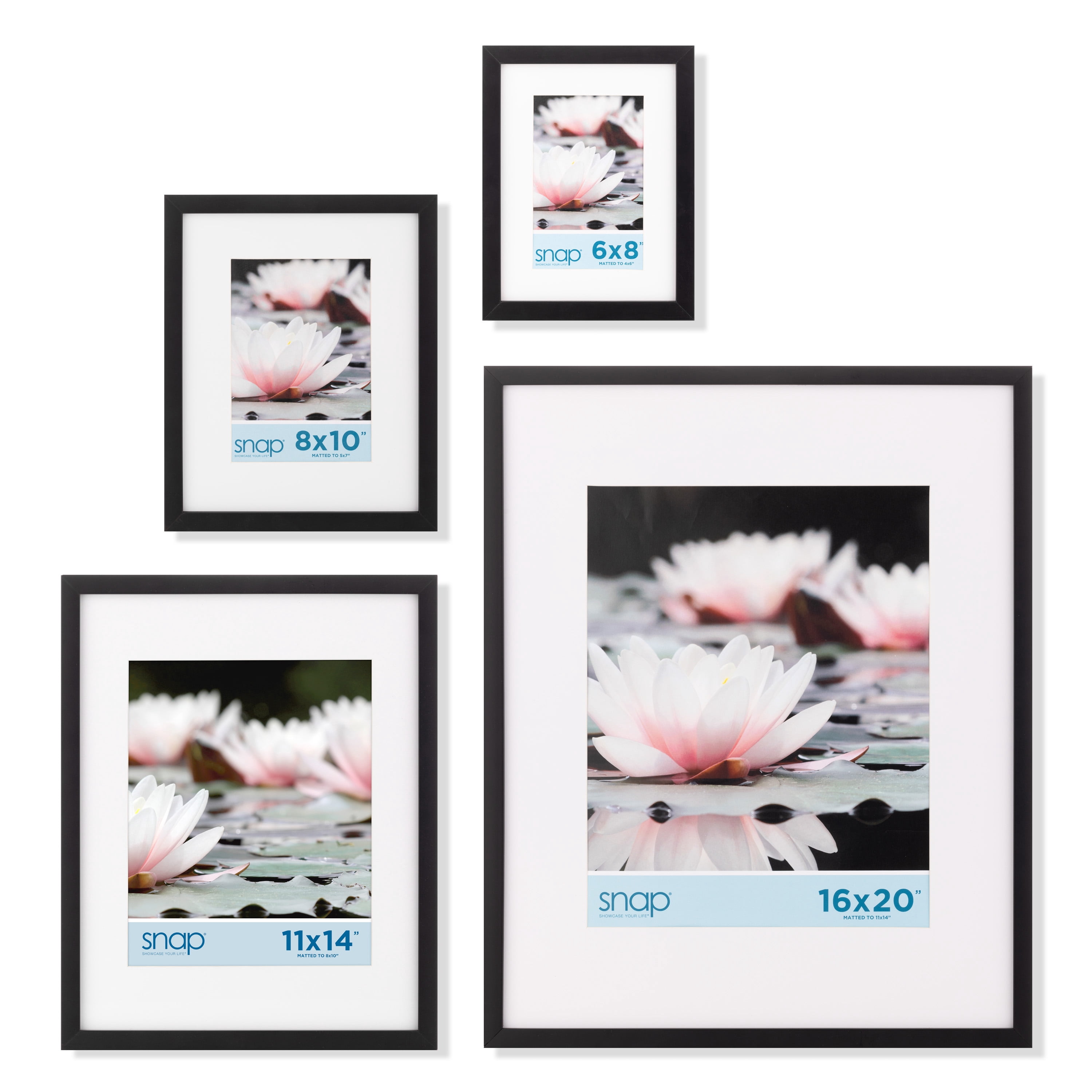 Snap 11"x14" Black Wall Picture Frame with Single White Mat for 8"x10" Image