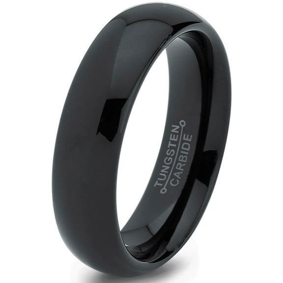 Charming Jewelers Tungsten Wedding Band Ring 6mm for Men Women Comfort Fit Black Domed Polished Lifetime Guarantee Size 4