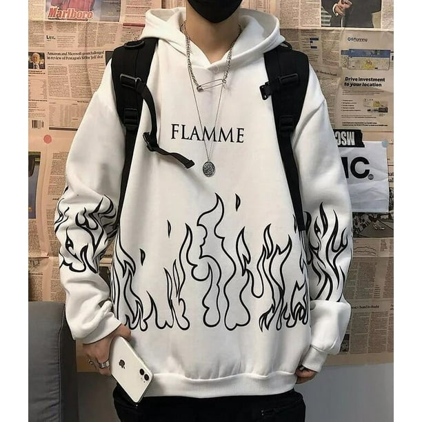 Otoño e Invierno estilo bf calle Hip-Hop Retro estampado de llama ropa holgada con capucha para parejas más suéter de moda de terciopelo amor