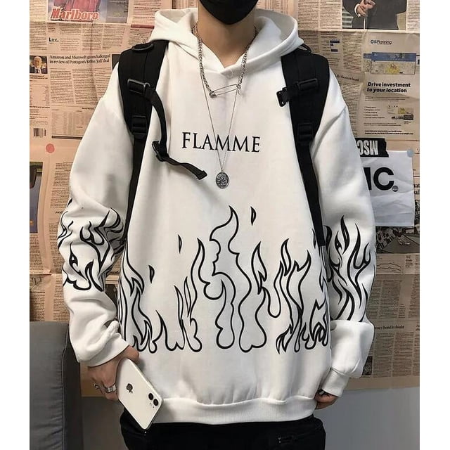 Otoño e Invierno estilo bf calle Hip-Hop Retro estampado de llama ropa holgada con capucha para parejas más suéter de moda de terciopelo amor