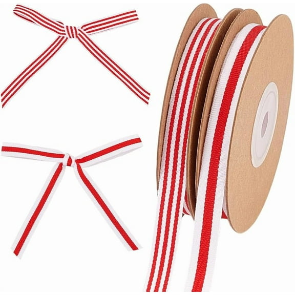 20 Yards Red White Stripe Ribbon 2 Styles 3/8 inch(10mm) Fabric Ribbons Red White Polyester Grosgrain Ribbon for Gift Wrapping Christmas Tree Crfats Sewing Home Party Wedding Decoration