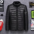 thumbnail image 2 of VSSSJ Men's Padded Jacket Plus Size Long Sleeve Solid Color Zip Up Stand Collar Puffer Coats Winter Fashion Thin Lightweight Thermal Coat Black M, 2 of 3
