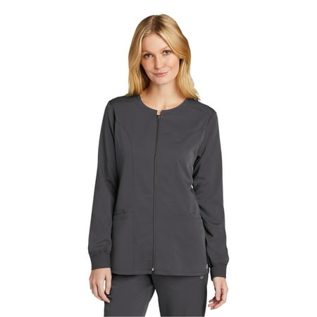 

WonderWink Women s Premiere Flex Full-Zip Scrub Jacket WW4088 In Pewter