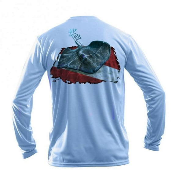 Sea Fear Men's 50 UPF Long Sleeve Rash Guard Scuba Diving, Snorkeling, Stingray Blue