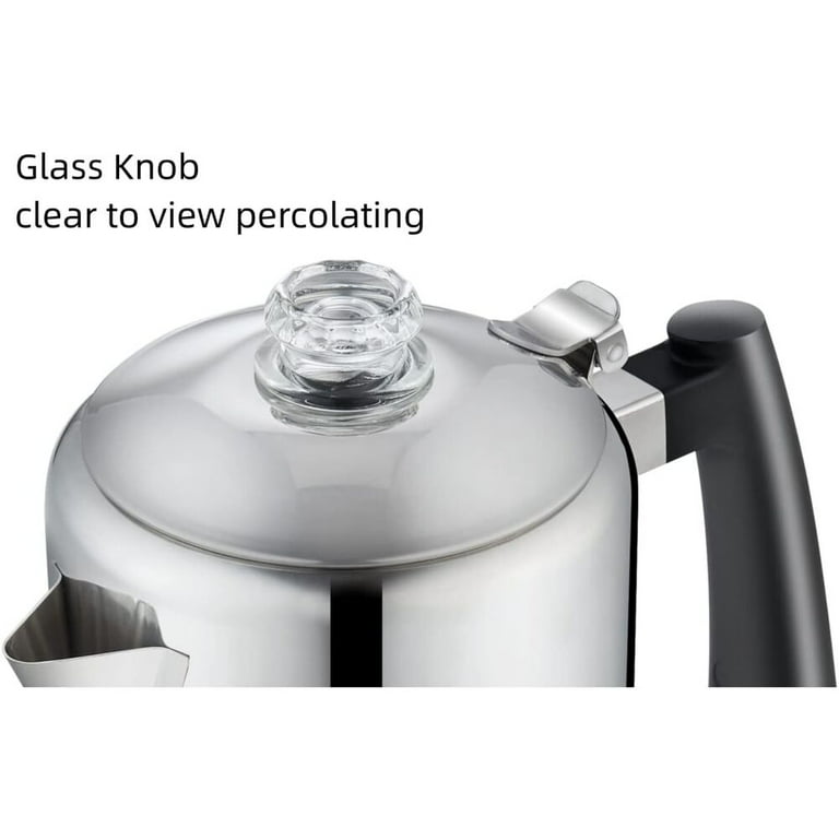 Elite Gourmet EC008 Classic Stovetop Coffee Percolator, Glass Clear Brew  Progress Knob, Cool-Touch Handle, Cordless Serve, 8-Cup, Stainless Steel